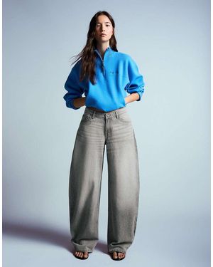 Bershka High-waist Barrel Jeans - Blue