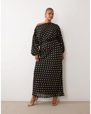 Never Fully Dressed Tilly robe longue drapée à épaules dénudées à pois s - Noir