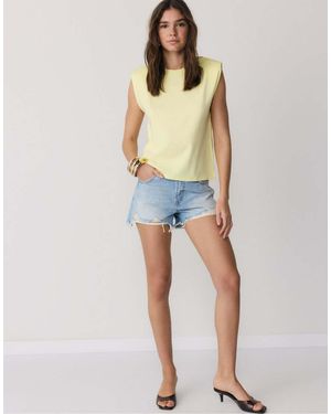 Stradivarius Basic T-shirt With Padded Shoulders - Yellow