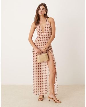 Motel Driti Blurred Check Sheer Maxi Dress - Natural