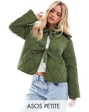 ASOS Asos Design Petite Quilted Frill Collar Jacket With Tie Front - Green