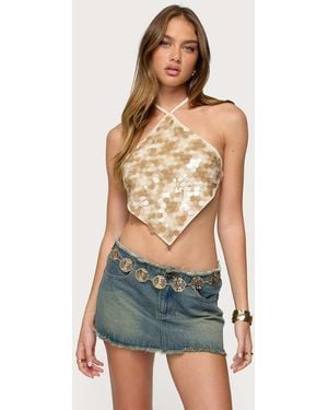 Edikted Dixie Backless Sequin Triangle Top - Green