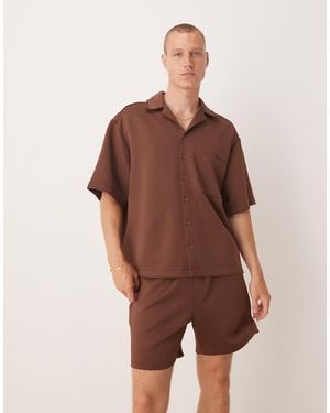 ASOS Chemise d'ensemble oversize en néoprène avec col à revers - Marron
