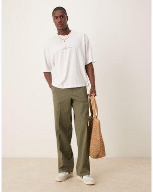 ASOS Cotton Twill Wide Leg Trousers - Natural
