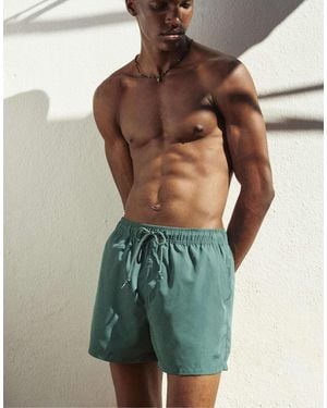 Pull&Bear – basic-badeshorts - Grün