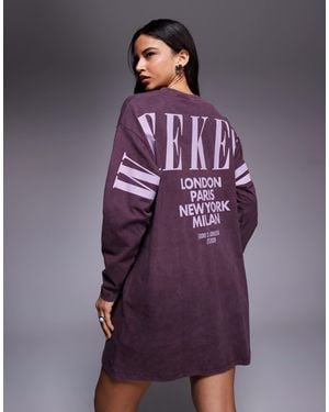 ASOS Weekend Collective Icon Long Sleeve T-Shirt Dress With Stacked Back Logo - Purple