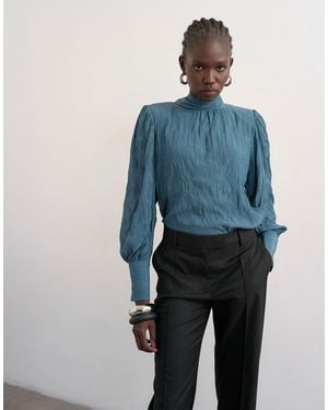 TOPSHOP Crinkle Scarf Blouse - Blue
