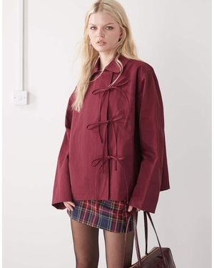 Collusion Cropped Bow Tie Trench Jacket - Red