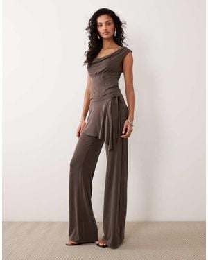 Motel Co-Ord Amata Trouser Skirt Detail Cupro Trousers - Natural