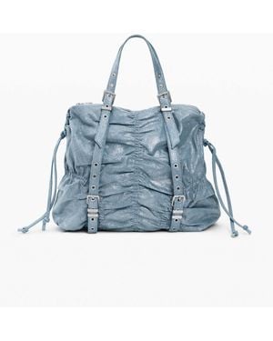 Desigual – mittelgroßer, geraffter jeans-rucksack - Blau