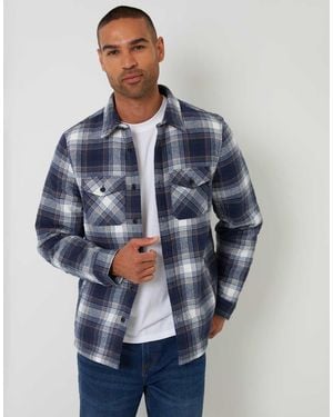 Threadbare Check Brushed Borg Lined Shacket - Blue