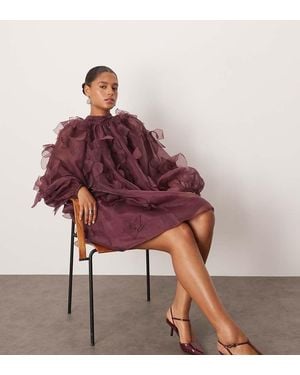 ARRANGE Curve Exclusive Applique Organza Floral High Neck Trapeze Mini Dress - Red