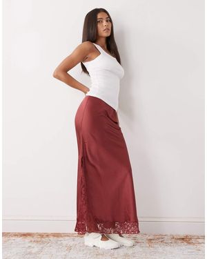 Reclaimed Vintage Maxi Satin Slip Skirt With Lace Inserts - White
