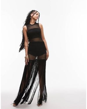 Mango Capsule Crochet Fringe Sleeveless Dress - Black