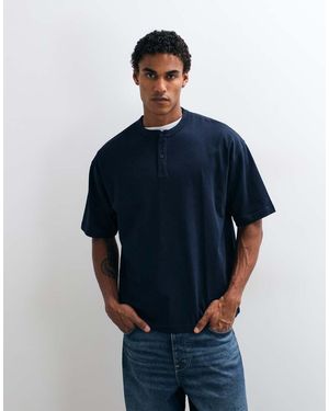ASOS Heavyweight Boxy Oversized Henley T-Shirt - Blue