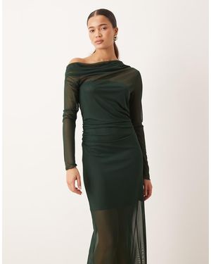Mango Asymmetric Long Sleeve Maxi Dress - Green