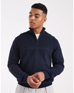 Threadbare 1/4 Zip Knitted Sweater - Blue