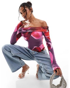 Kaiia Exclusive Double Layered Slinky Bardot Open Back Long Sleeve Body