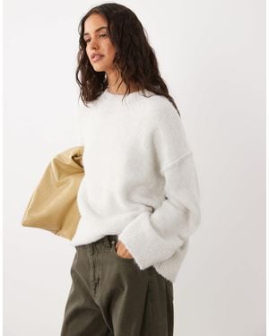 4th & Reckless Wool Blend Fluffy Drop Shoulder Sweater - White
