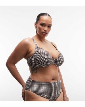 Collusion Plus Seersucker Gingham Underwire Bikini Top - Brown
