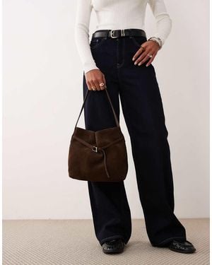 Mango Suède Bucket Bag Met Gesp - Blauw