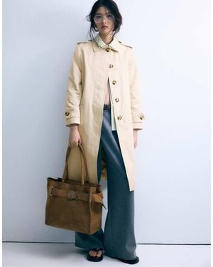 Stradivarius Long Single-breasted Trench Coat - White