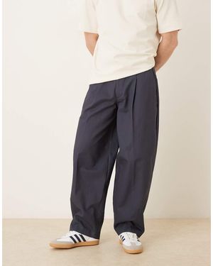 ASOS Smart 100% Cotton Heavyweight Wide Barrel Trousers - Blue