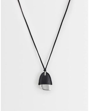 Reclaimed Vintage Pu Longline Necklace With Silver Pendant - Metallic