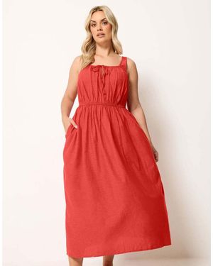 Yours Clothing Linen Milkmaid Dress - Red