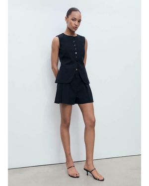 Mango Pantalones Cortos Negros Holgados Con Pinzas Delanteras De Mezcla De Algodón De (Parte De Un Conjunto) - Azul