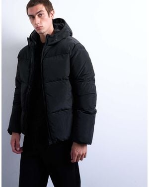 TOPMAN Textured Puffer Jacket - Black