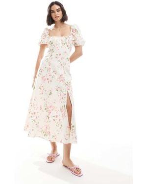 New Look Puff Sleeve Milkmaid Midi Dress - White