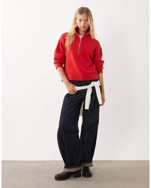 Abercrombie & Fitch 1/4 Zip Sweatshirt - Red
