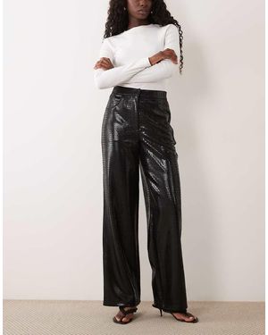 ASOS Broek Met Croco Leerlook En Wijde Pijpen - Wit
