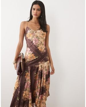 Miss Selfridge Satin Beaded Midi Dress - Brown