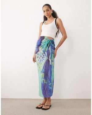 River Island Maxi Gonna Da Mare Con Stampa Di Piante - Blu