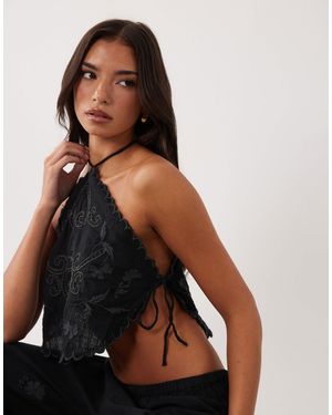 ASOS Nienna Embroidered Halter Beach Top - Black