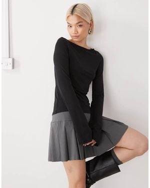 Weekday Annie Super Soft Long Sleeve Boat Neck Top - Black