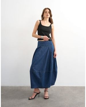 TOPSHOP Denim Seamed Barrel Maxi Skirt - Blue