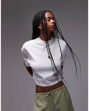 TOPSHOP Crop top manches courtes à col montant - Gris