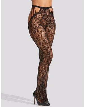 Ann Summers Lace Strappy Crotchless Tights - Brown