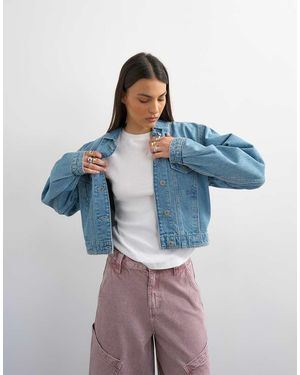 TOPSHOP Cropped Denim Jack Met Schoudervullingen - Blauw