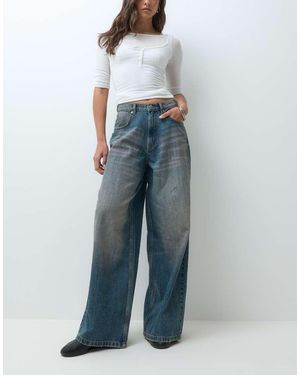 Collusion X007 Jeans Baggy Xl A Vita Bassa Con Lavaggio Bleach Effetto Sporco - Blu