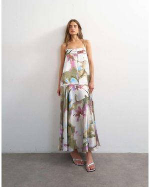 TOPSHOP Satin Seamed Maxi Dress With Piped Edges - White