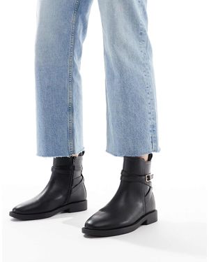 Asos Design Wide Fit Aria Flat Chelsea Boots With Buckle Detail - Blue