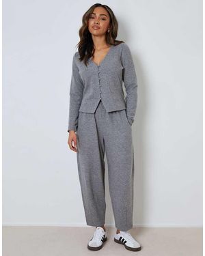 Threadbare High Waisted Ribbed Barrel Leg Joggers - Grey