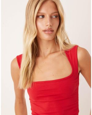 JJXX – jersey-top mit quadratischem ausschnitt - Rot