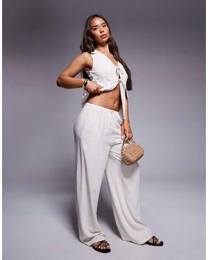 Missy Empire Pantalones De Pernera Ancha Con Cordón Ajustable De Tejido Efecto Lino De Missy Empire (Parte De Un Conjunto)-Blanco - Gris