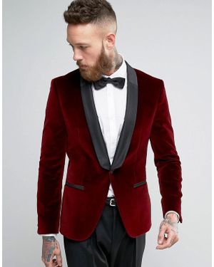 HUGO By Boss Arian Velvet Tux Blazer Satin Lapel Slim Fit - Red