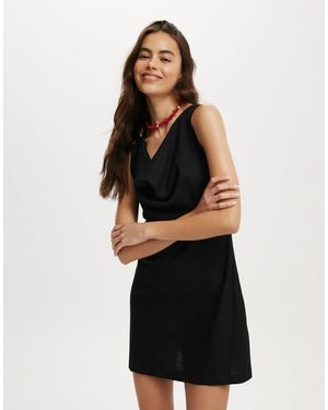 Cotton On Haven Cowl Neck Linen Blend Mini Dress - Black